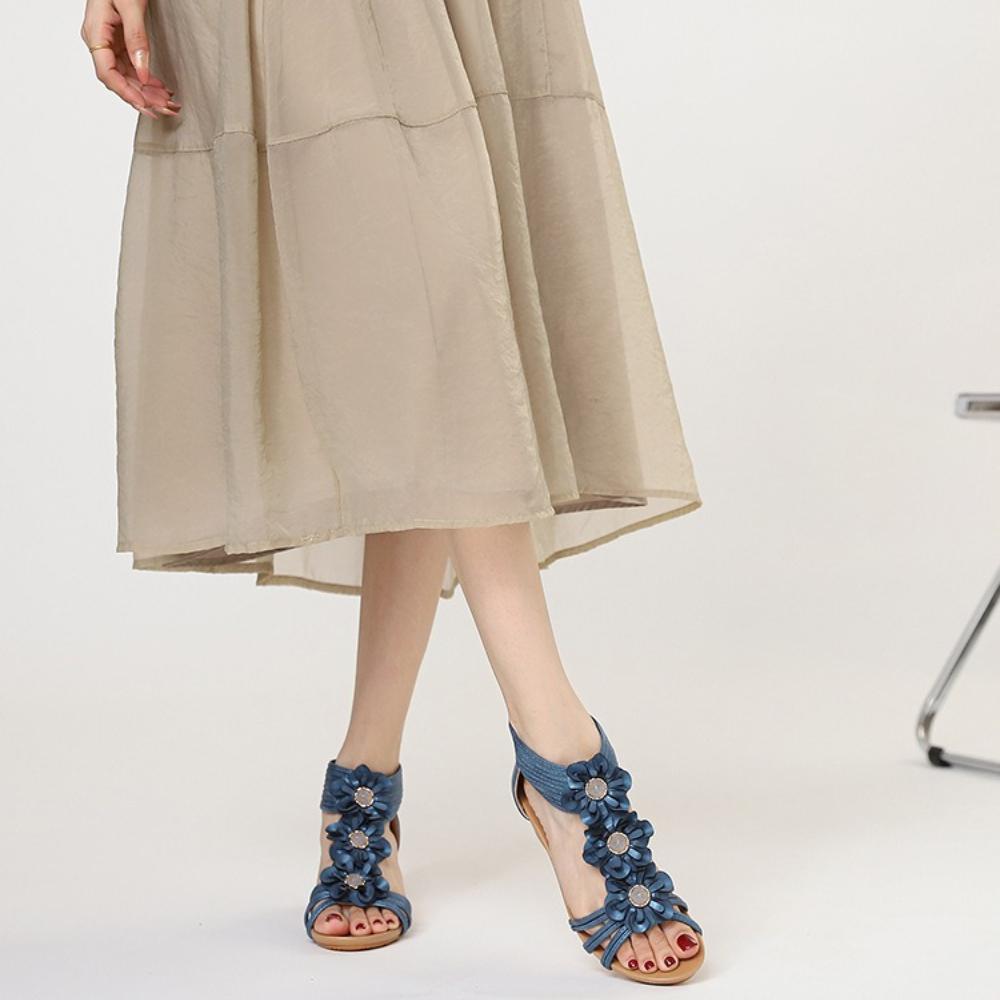 Neue Sommer Damen Böhmische Ethnische Keilabsatz Plateau Römische Sandalen, Floral Design Zum Kleid Matching