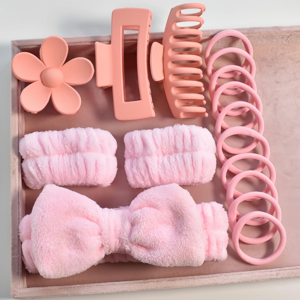 16 Piece Skincare Headband Set, Suitable for Face Washing, Hydrotherapy, and Makeup, Including 1 Headband, Wristband, 3 Hair Cli