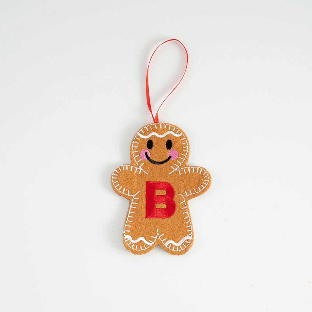 Blush Gingerbread Man Christmas Tree Ornaments - Hanging Party Scene Decorations with Holiday Letter Pendant