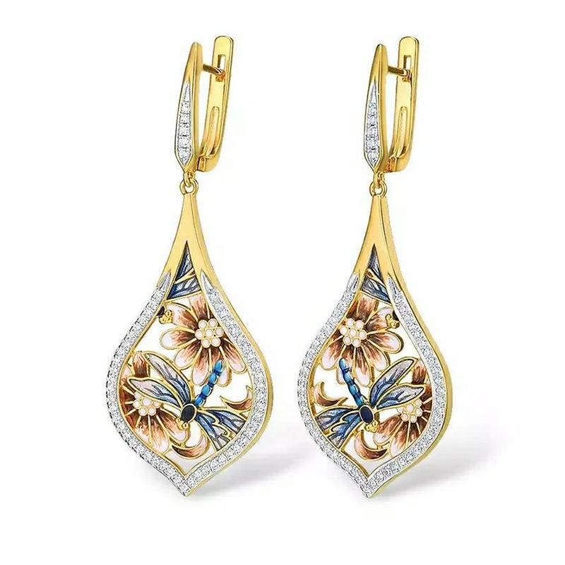 HUAMI Blume Fee Süße Ohrstecker für Damen Mode Jubiläumsparty Zirkon Weihnachts Schmuck Geschenk Hochzeit Trendige Ohrringe