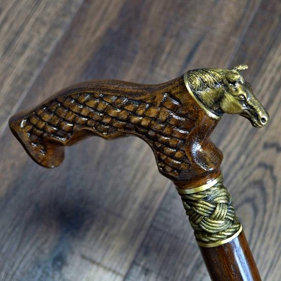 Walking Sticks Carving Wood Reeds Bronze Wooden Handmade Cane Stick Men's Accessories Horse