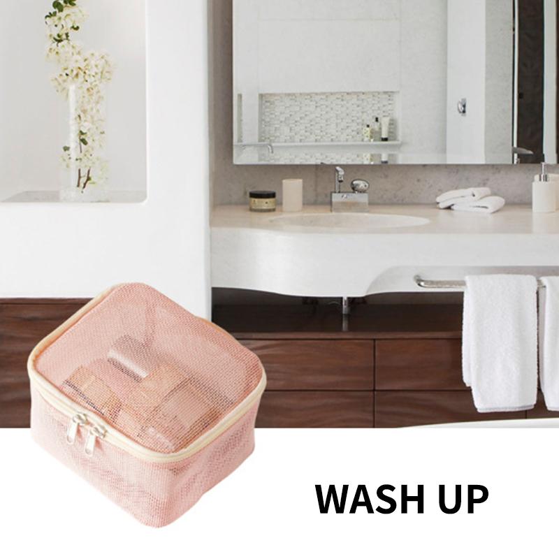 1 3Pcs Makeup Bag Mesh Handbag Portable Cosmetic Organizer Zipper Storage Pouch for Travel Purse and Lipstick