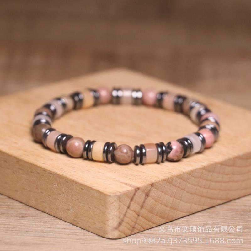 Rodonit Hematit Pärlarmband – Jordnära Boho Smycken, Gåva för Emotionell Balans för Män Kvinnor