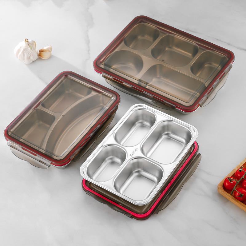 304 Stainless Steel Bento Lunch Box With PP Lid,Sealed Compartments Adult Lunch Box,Children's Student Kindergarten Meal Plate