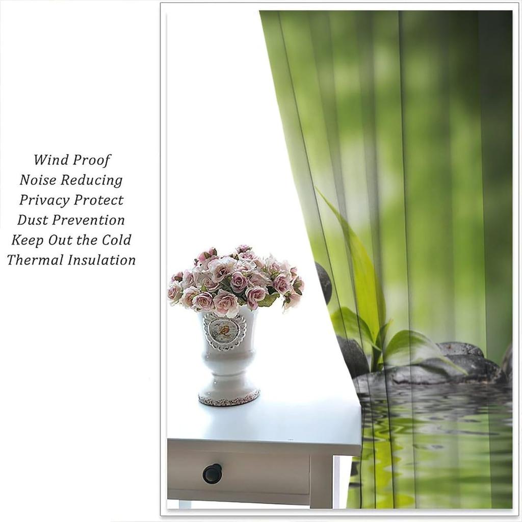 Zen Stone Blackout Curtains   Asian Japanese Green Bamboo Black Zen Stone Relaxing Window Drapes   for Bedroom Living Room 42" W X