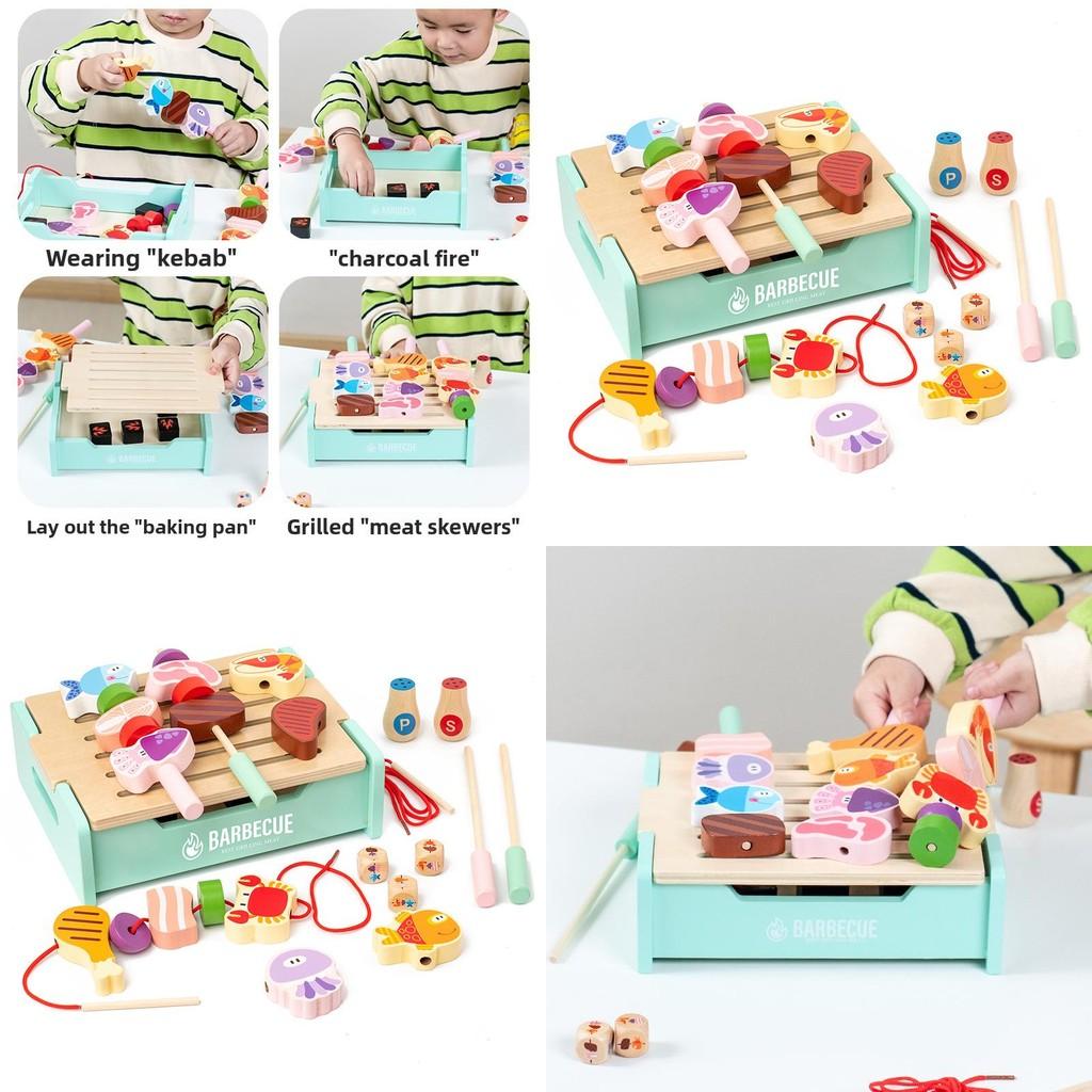 Wooden Kids Barbecue Grill Playset With Interactive Kitchen Toy For Family Fun
