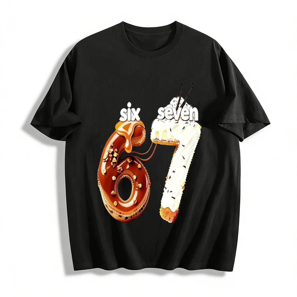 Fun Food Number 67 Print Casual Top Pure cotton T-shirt XXS