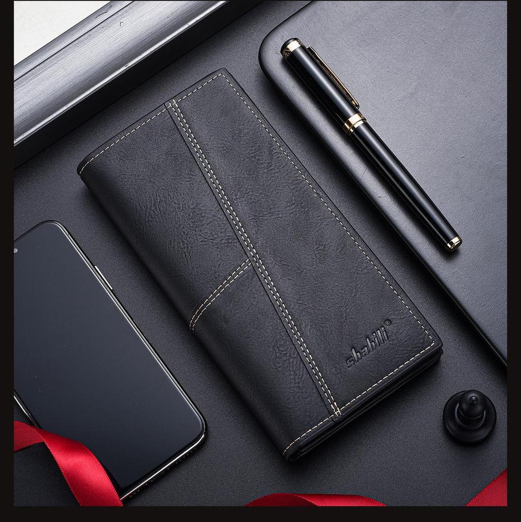 Men's Retro Ultra-Thin Long Wallet with Multi-Card Slots and Large Capacity