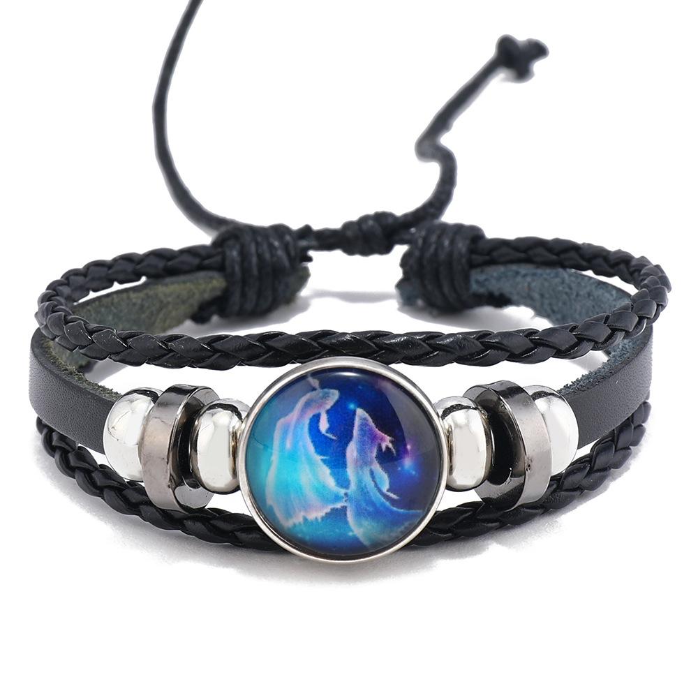 Bracciale Coppia Corda Mano 12 Costellazioni Multistrato Intrecciato Luminoso Gioiello, Unisex, San Valentino, Regalo di Compleanno