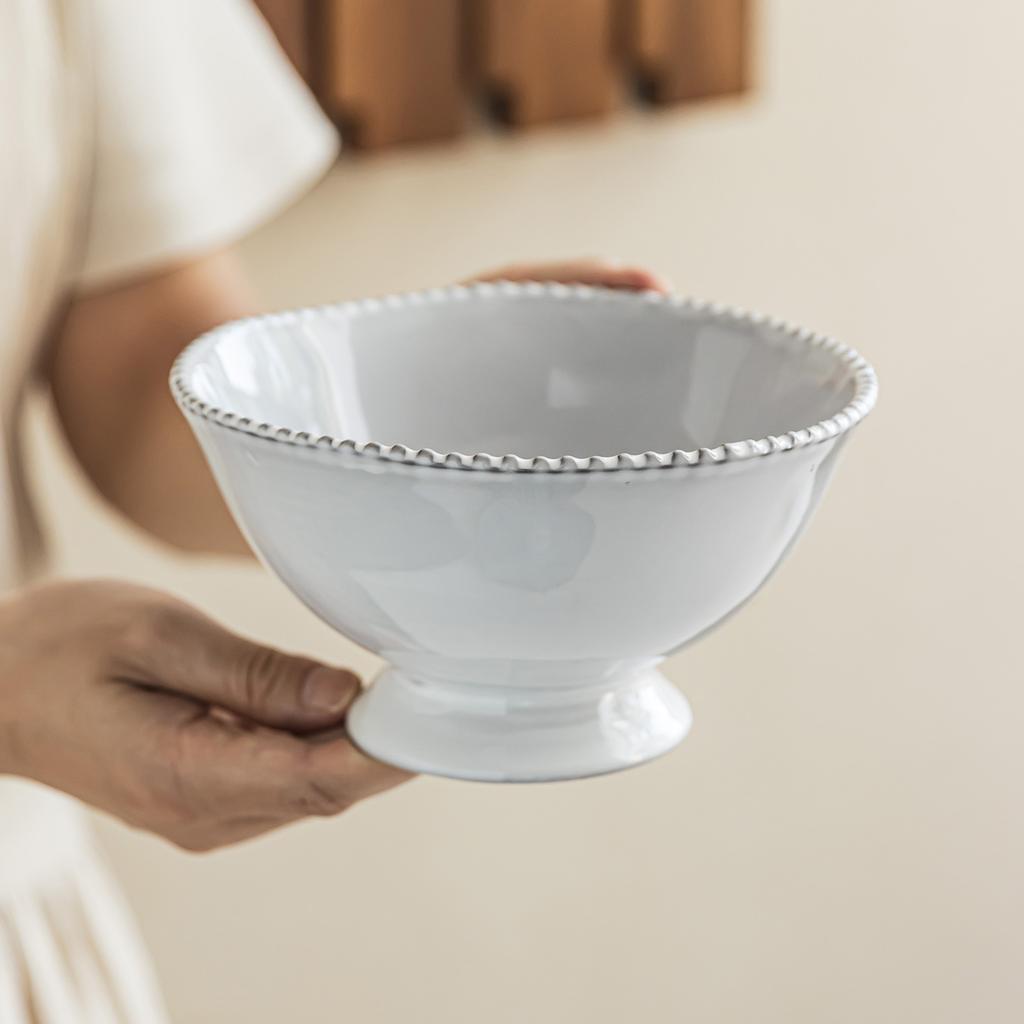 Pearl Edge Tall Bowl Light Luxury Ceramic Bowl Minimalist Tableware Salad Bowl Restaurant Dessert Bowl Creative Dish Bowl