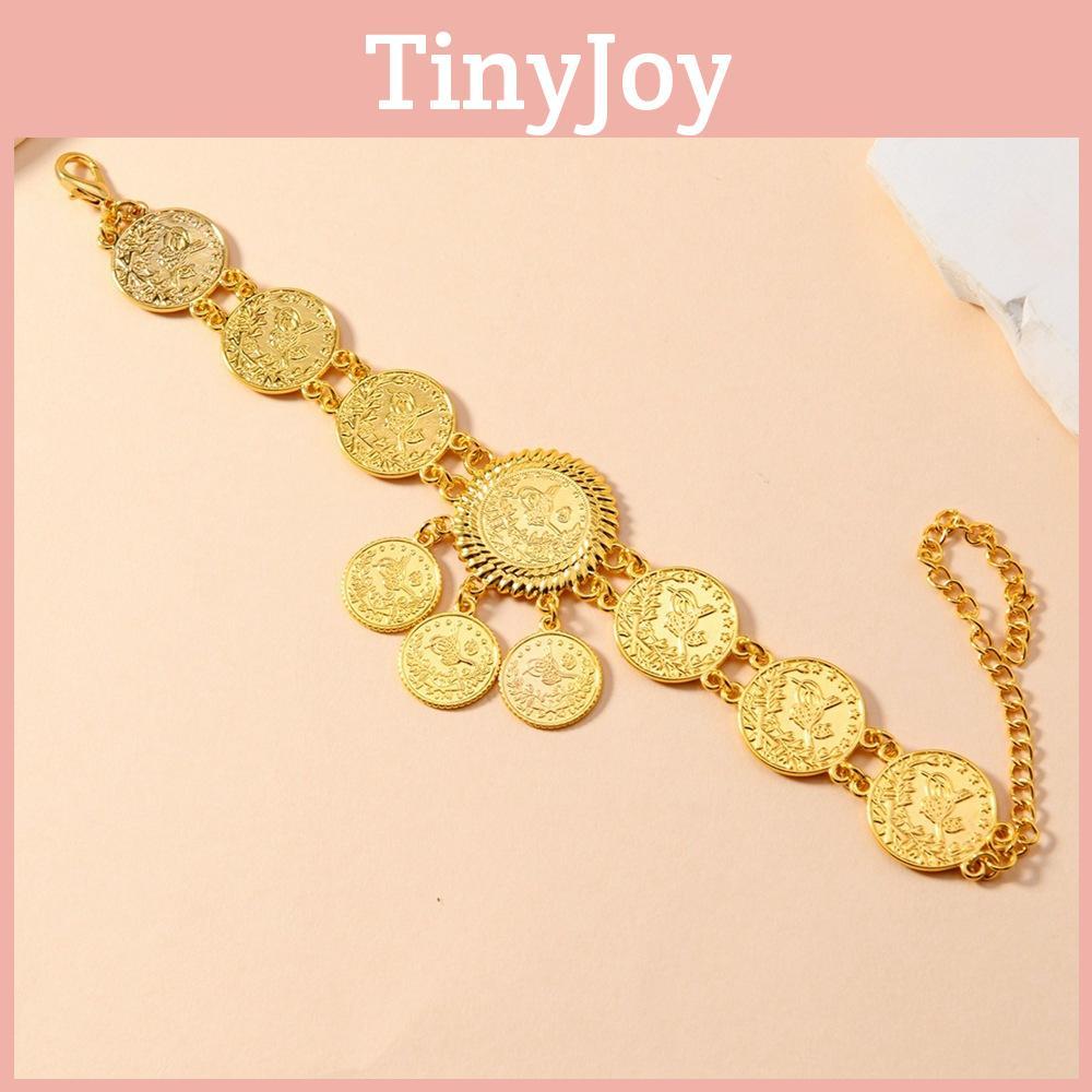 Elegant Gold Alloy Coin Anklet For Women With Dangle Tassels Wedding Foot Jewelry