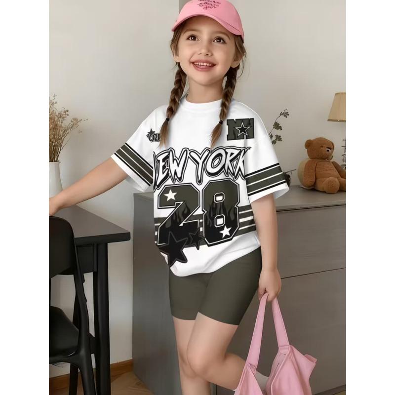 2-piece Summer Children's Casual Sports Trend 3D Pattern Printed Pattern Round Neck T-shirt and Shorts Set