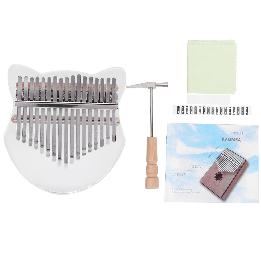 17‑Key Kalimba Thumb Keyboard Instrument with Bag and Tuning Hammer Musical Instrument GiftTransparent