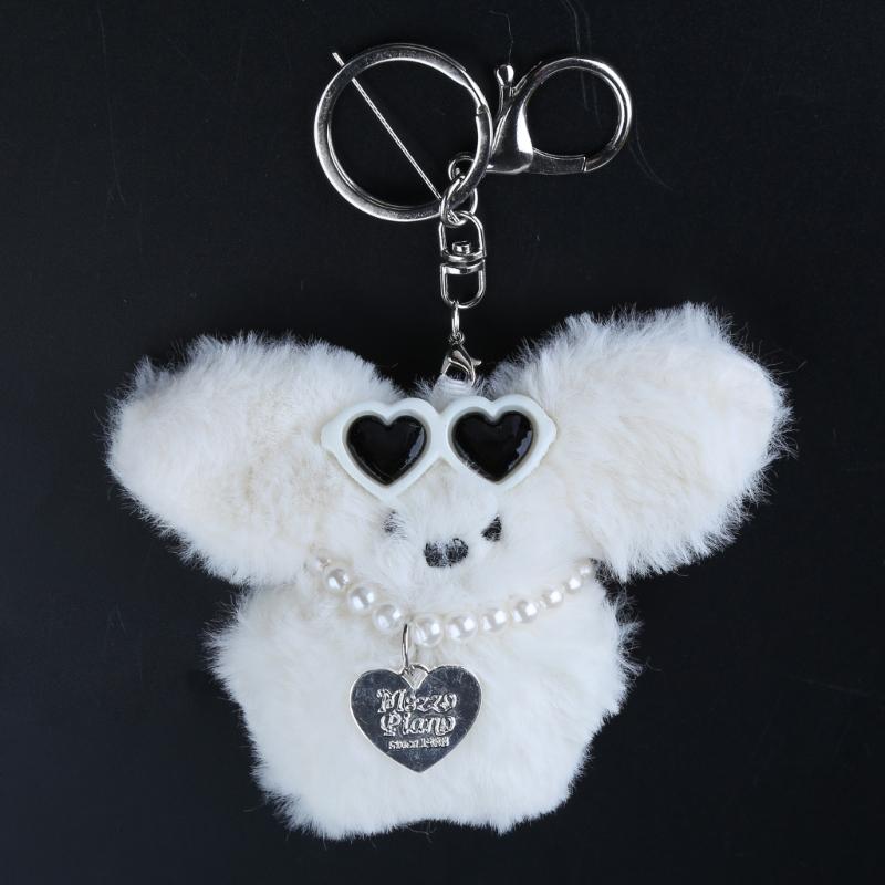 Handmade Rabbit Keychain with Glasses Bunnys Heart Charm Keyring for Women Plush Key Chain Pendant Car Bag Ornament