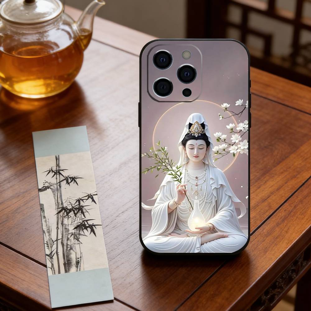 Avalokiteshvara Phone Case For iPhone 17,16,15,14,13,12,11 Plus,Pro Max,XS,Soft Silicone Black Cover
