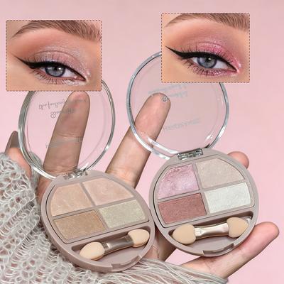 Misty Silkworm Eyeshadow Powder: 4-Color Shimmer Eye Shadow Palette with Built-in Applicator for Aegyo Sal & Daily Makeup
