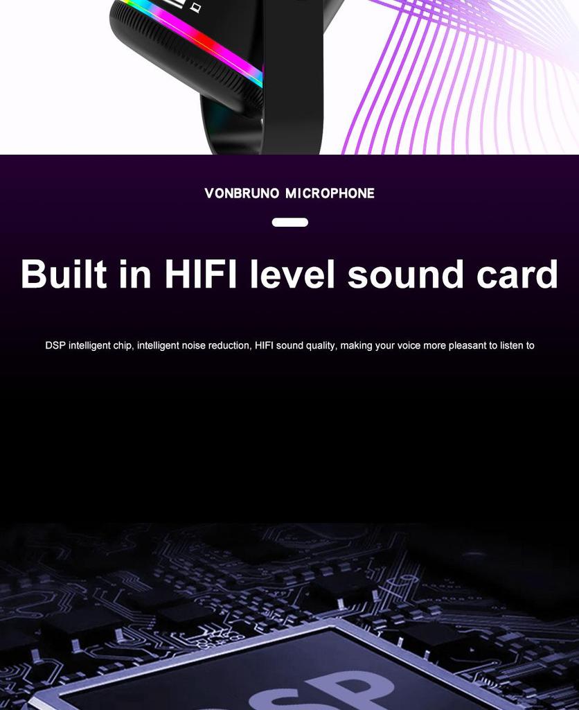 USB Capacitive Microphone with Noise Reduction & RGB Lights for Computer, Phone Recording, Gaming, Streaming & Video
