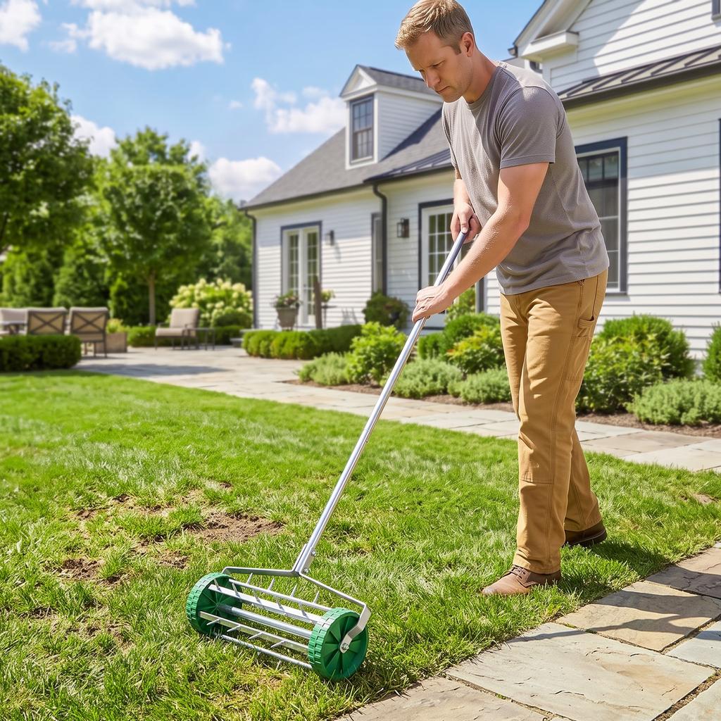 Lawn Aerator Roller, Telescopic Handle, 98 x 45 x 87 cm, Green
