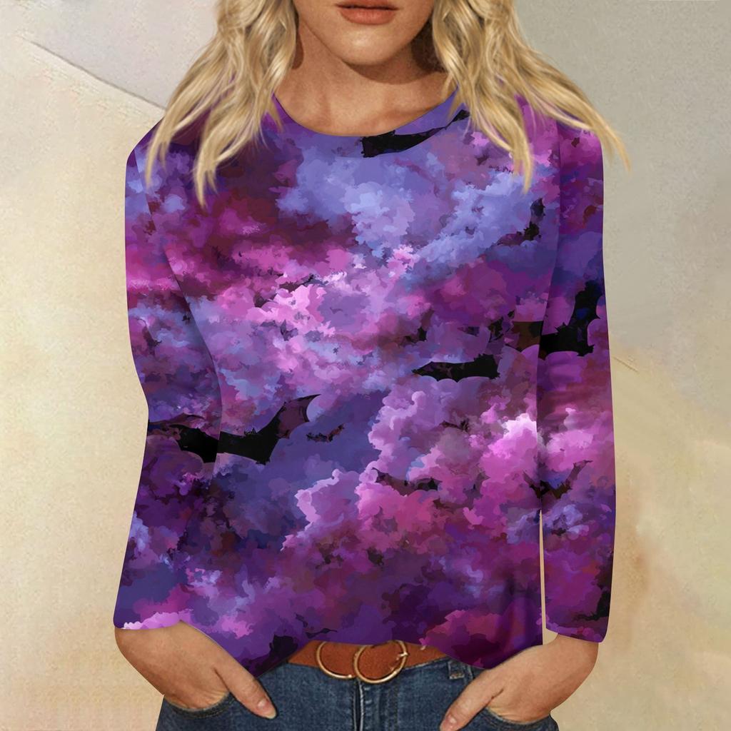 Women's Fashion Casual Long Sleeve Halloween Print Round Neck Top