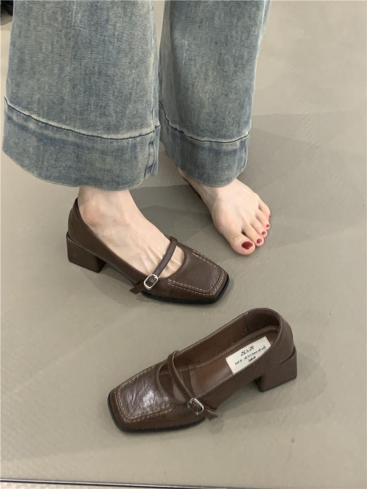 

Fashion 2025 Ultra Soft Retro Square Head Slip-On High Heel Mary Jane Women s Shoes French Style Thick Heel Autumn Polyurethane Upgrad 39