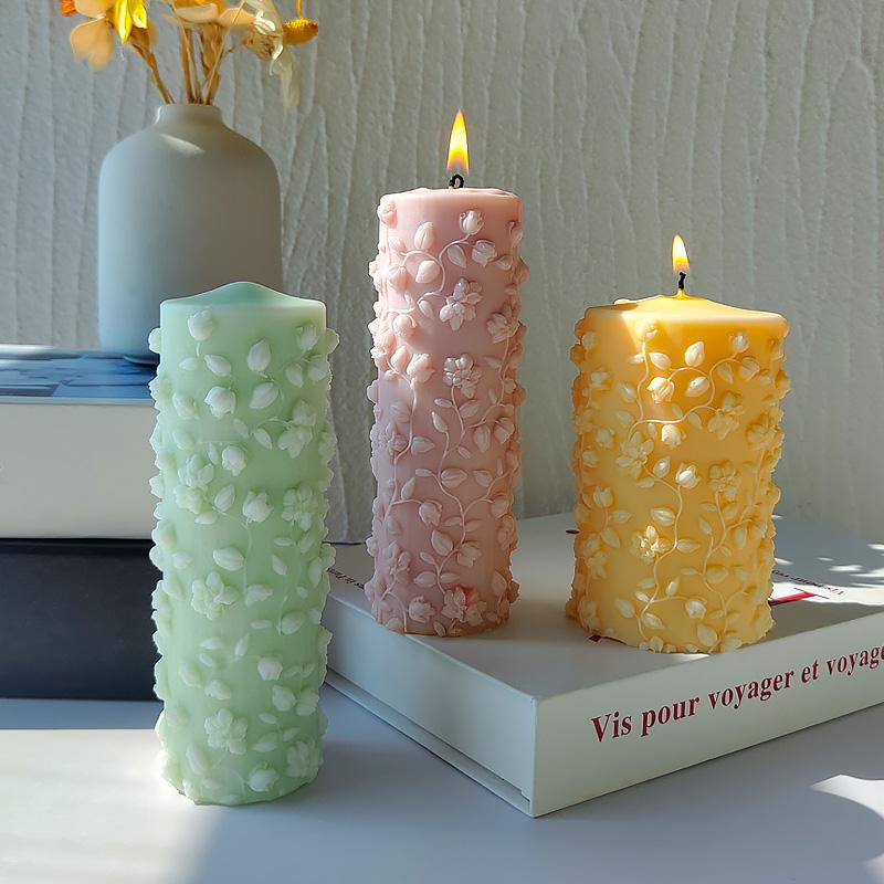 DIY Embossed Vines Cylinder Silicone Mold Handmade Aroma Candle Plaster Floral Design Ornaments Mold Soap Candle Making Supplies