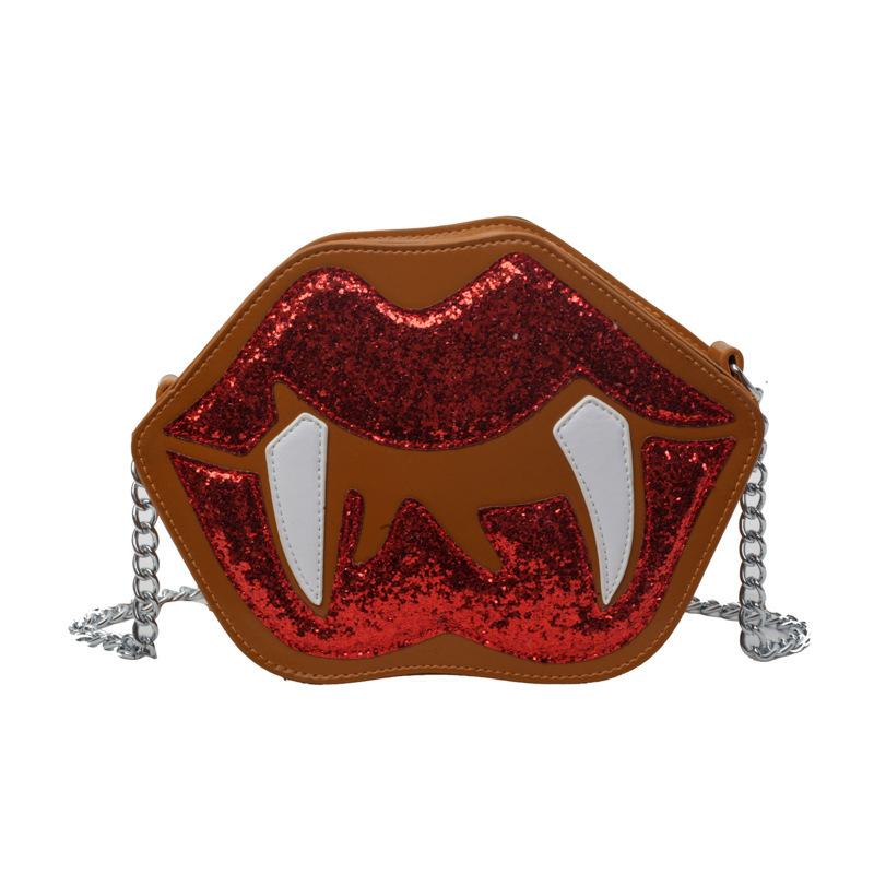 

Special-shaped bag Halloween new women s bag funny red lip bag dark goth chain shoulder messenger bag коричневий