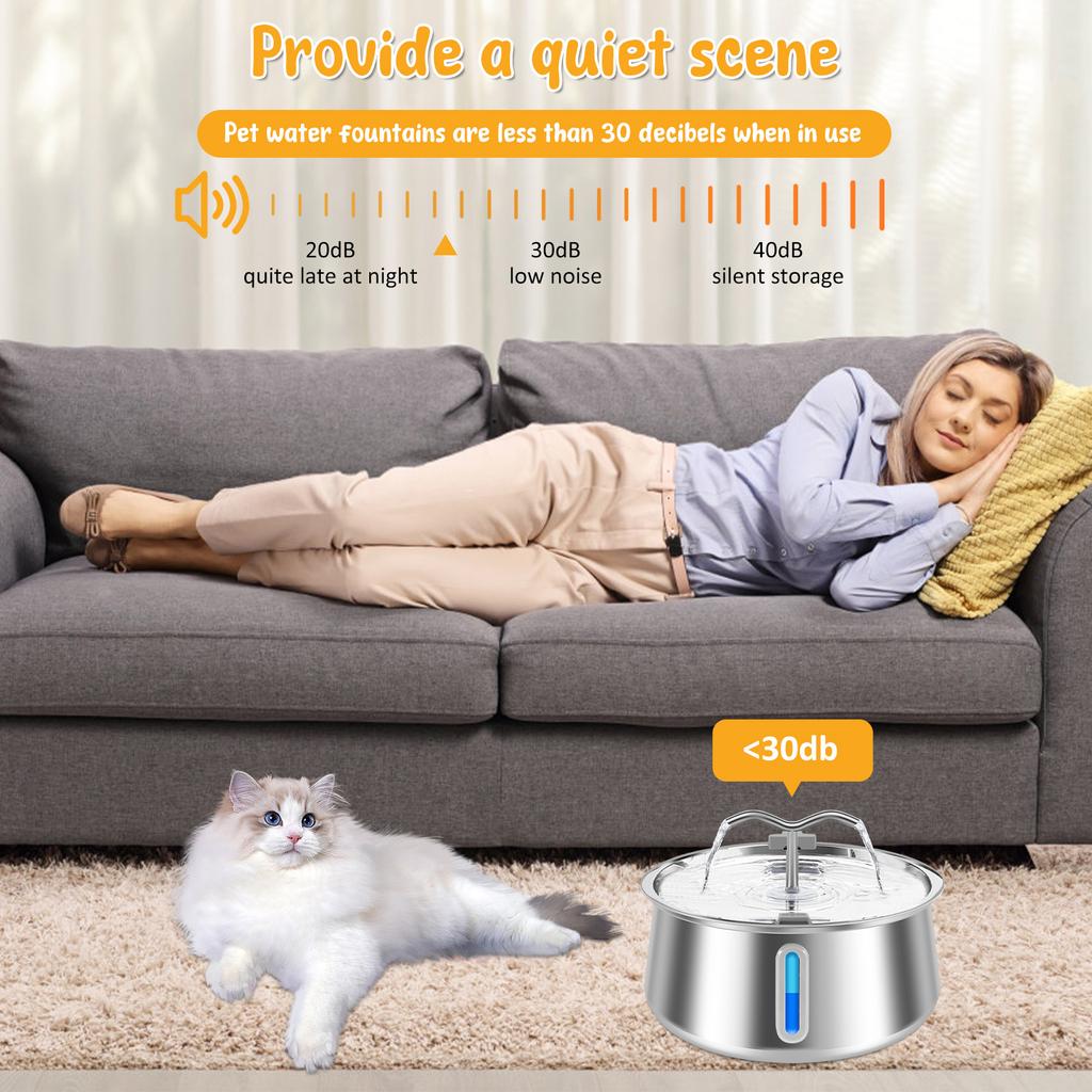 4L/135oz Automatic Pet Water Dispenser Stainless Steel For Cats And Dogs Circulating Filtering Electric Mute Drinking Bowl