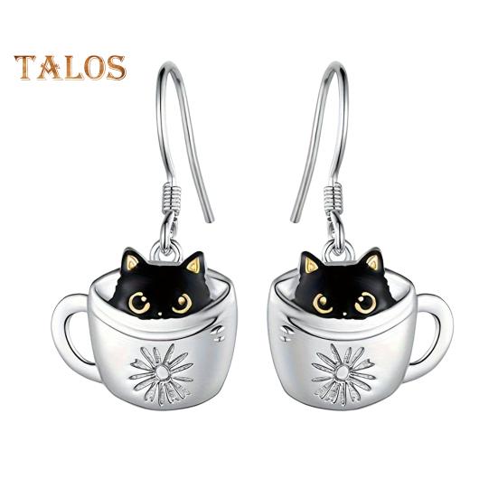 Women Necklace Hook Earrings Black Cat in Cup Shape Adjustable Necklace Birthday Anniversary Gift Alloy Neck Ear Jewelry for Daily Wear Parties