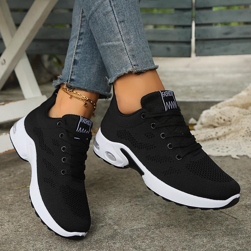 Breathable Mesh Running Shoes for Women Fashion Air Cushion Platform Sneakers Woman Lightweight Black White Casual Sports Shoes