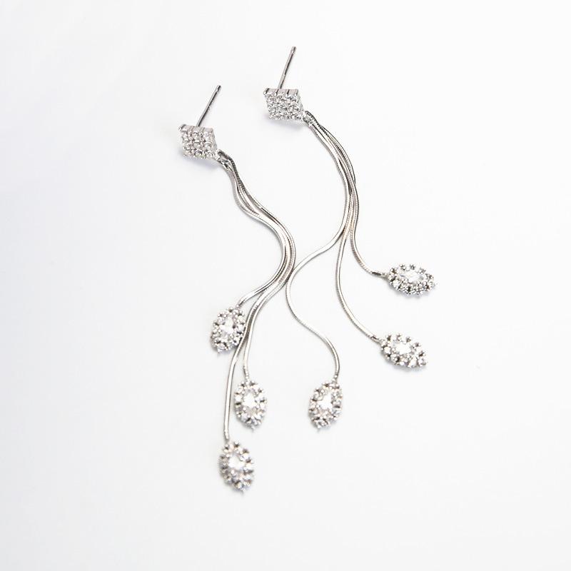 High-end Zircon Long Tassel Ear Cage Super Fairy Temperament Light Luxury Earrings New Style To Show Slim Earrings