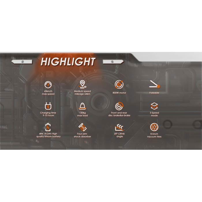 Kukirin M4 Max - Scooter Électrique - 1000 W - 45 Km/h - 48 V/18,2 Ah - Roue À Moyeu De 10 Pouces - Autonomie De 65 Km.