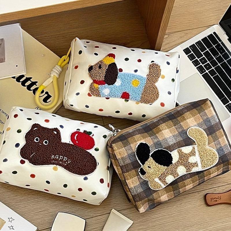 Portable and Versatile Cartoon Cute Embroidered Cosmetic Bag Travel Storage Bag Finishing Bag Handbag Shopping Clutch