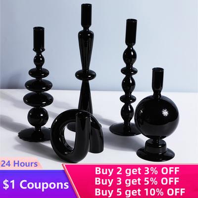 Schwarzer romantischer Kerzenständer, nordischer Wohnkultur, Kerzenhalter aus Glas, Candelabros, Bartischdekoration, Portavelas, Hochzeits-Mittelstück