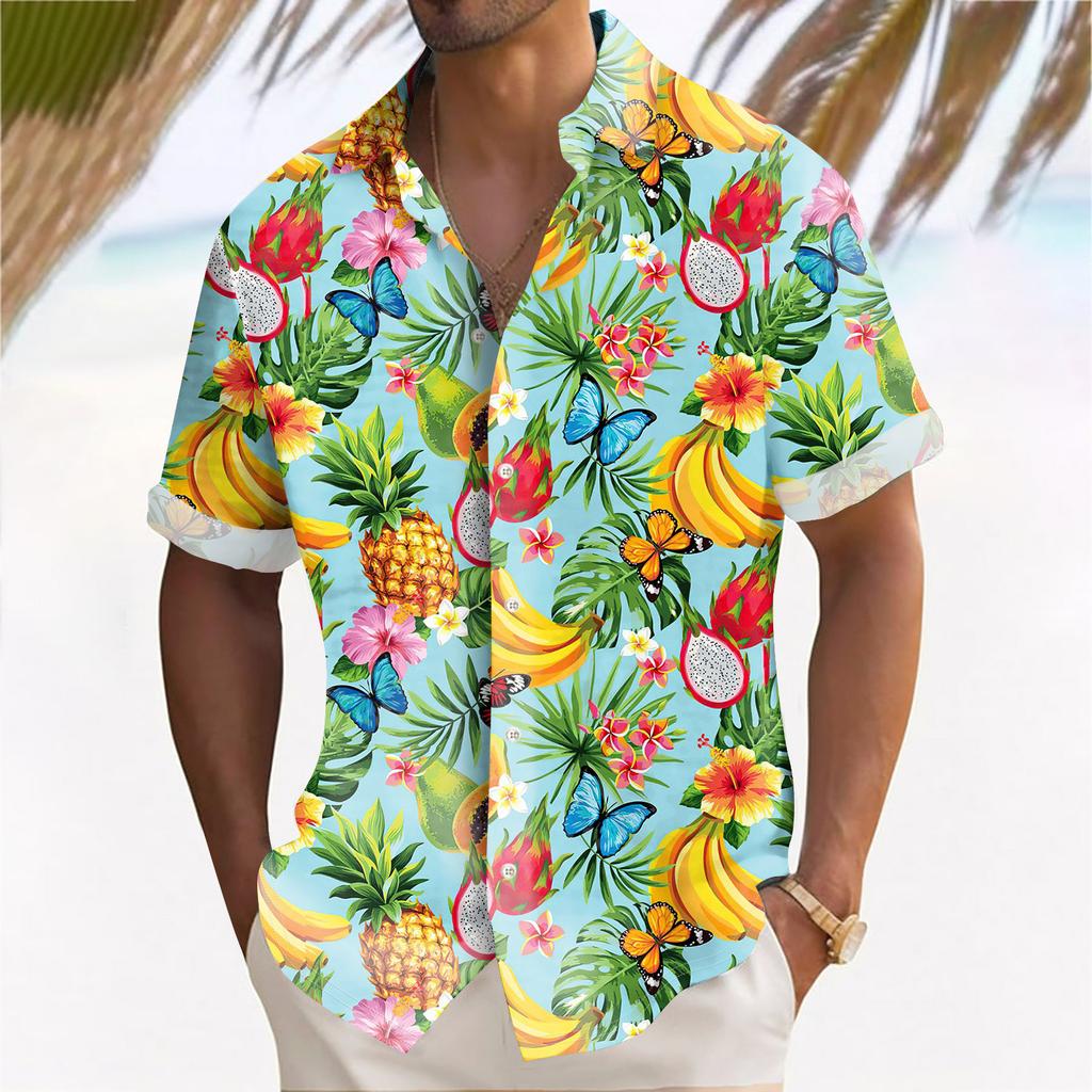 Camicia casual da uomo a maniche corte vestibilità ampia Camicia con risvolto alla moda