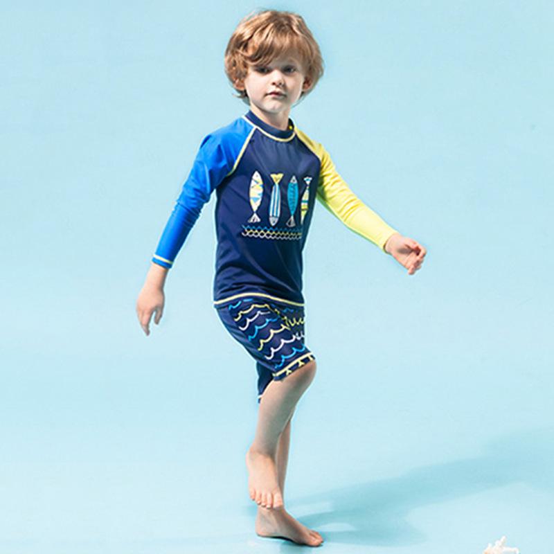 Korean Boys' Sun Protection Shark Swimsuit Set – Quick-Drying Long Sleeve
