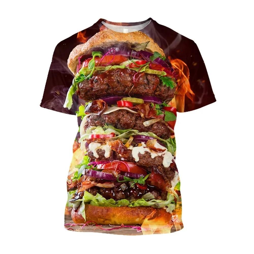 Kids O Neck T Shirt 3D Burger Food Pattern Vivid Unique Design For Outdoor Play Picnic Gathering Park Trips Summer Casual Daily Outfits