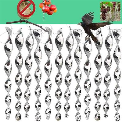 60 piezas de varillas disuasorias de aves reflectantes, varillas de suspensión, varilla de viento en espiral, decoración de protección de aves de jardín, herramienta repelente de aves de jardín