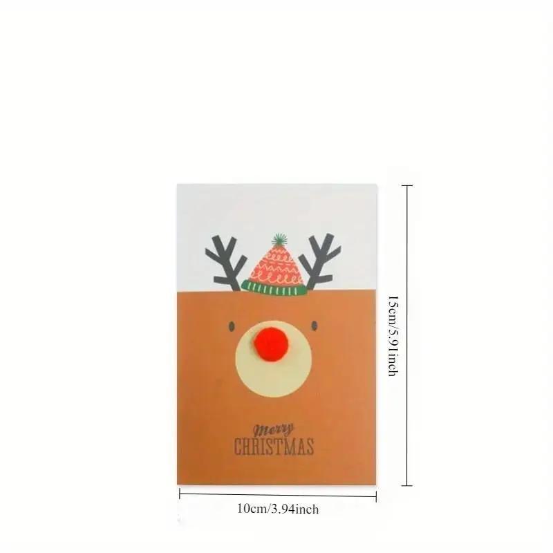 Creative Christmas Pretty Greeting Card Cartoon Three-Dimensional Elk Hair Ball Nose Postcard Gift Party Festival Supplies