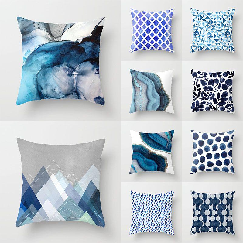 Pattern Blue Simple Pillow Cases Sofa Car Waist Throw Cushion Cover Decor Home