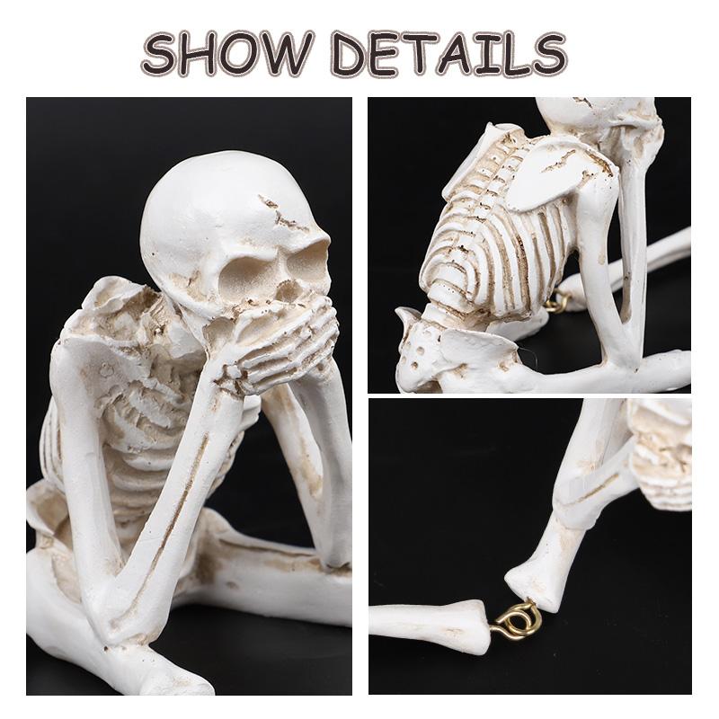 Resin Skeleton Decorations Realistic Skull Figurines for Halloween Party Home Table Decor Ornaments Haunted House Horror Props