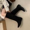 2025 Autumn and Winter New Square Head Tall Tube Inner Slope Heel Suede Thin Boots But Knee Knight Women's Boots