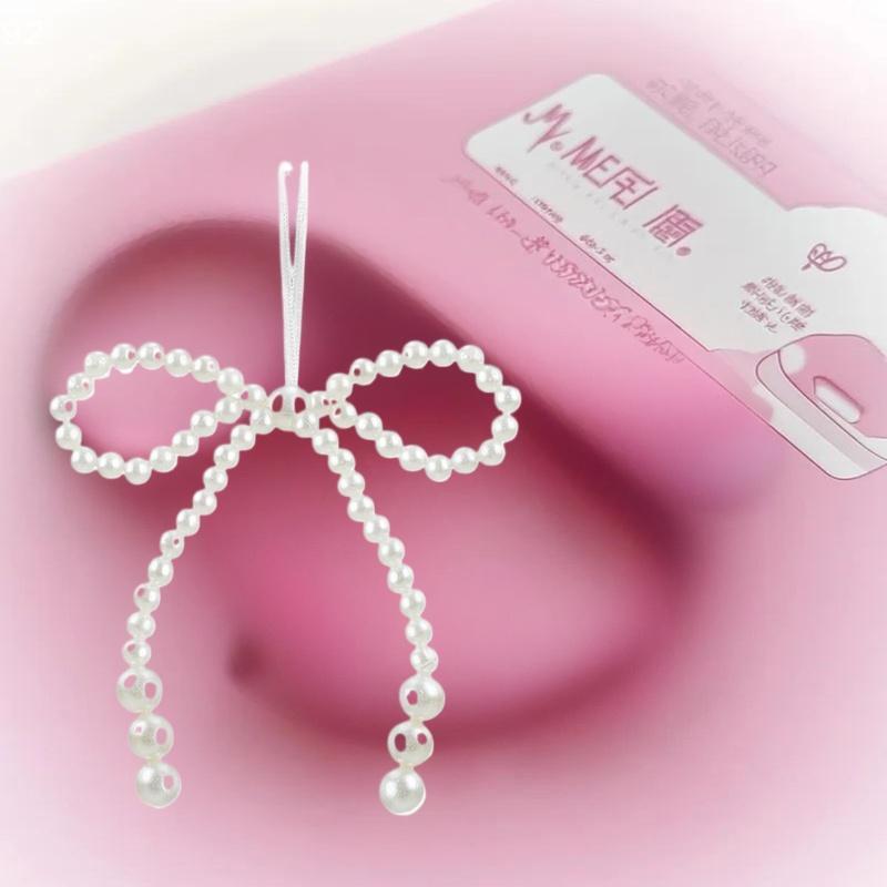 2/12Pcs Handmade Pearl-inspired Bow Christmas Tree Fringe Pendants; Perfect for Seasonal Festivities and Girls Room Aesthetics