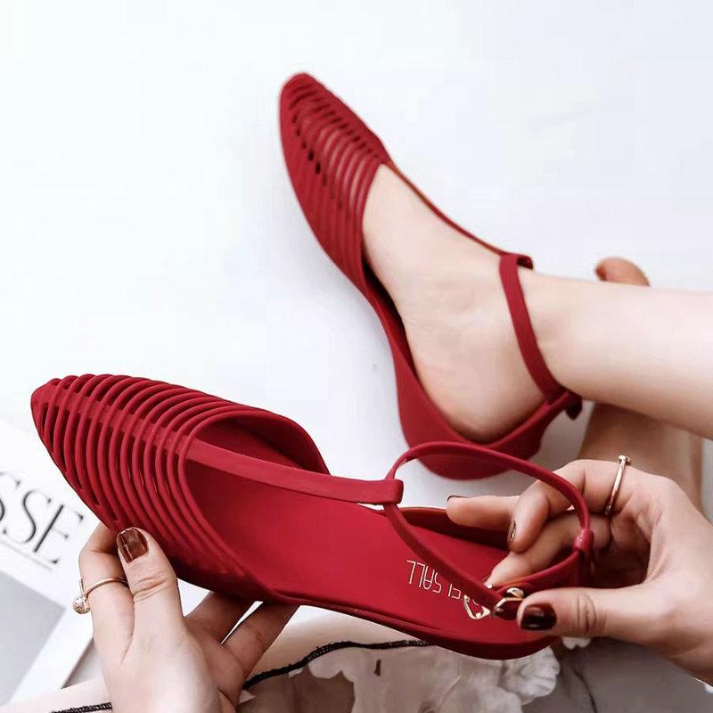 Fashion Flat Rain Shoes for Women 2025 New Toe Sandals Summer Anti Slip Flat Bottom Soft  Roman Vacation Beach Shoes Jelly Shoes