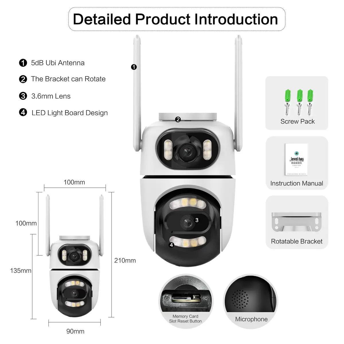 

iCsee Dual-Lens Wireless WiFi HD Night Vision Camera with Two-Way Audio With Power Supply (US)