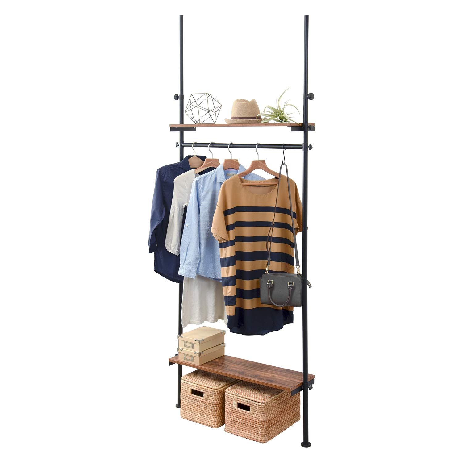 

Hagihara Hanger Coat Tension Wood Width Rack, Hanger, Rod, [Height Adjustable], Grain, 90, Brown, KTR-3152BR