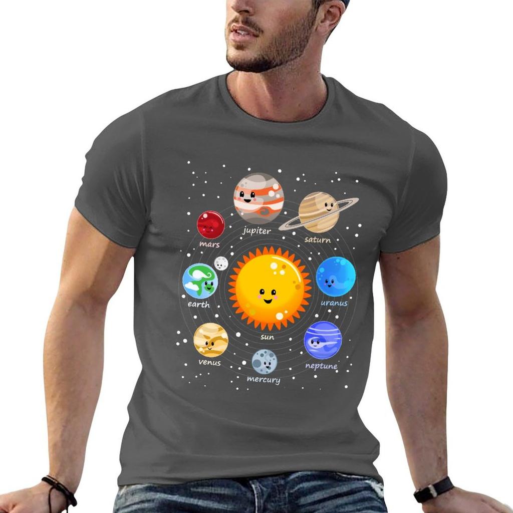 Solar system happy Kawaii style TShirt Unisex t shirt cotton high quality Unisex t shirt summer t shirts for Unisex pack cotton Tshirt