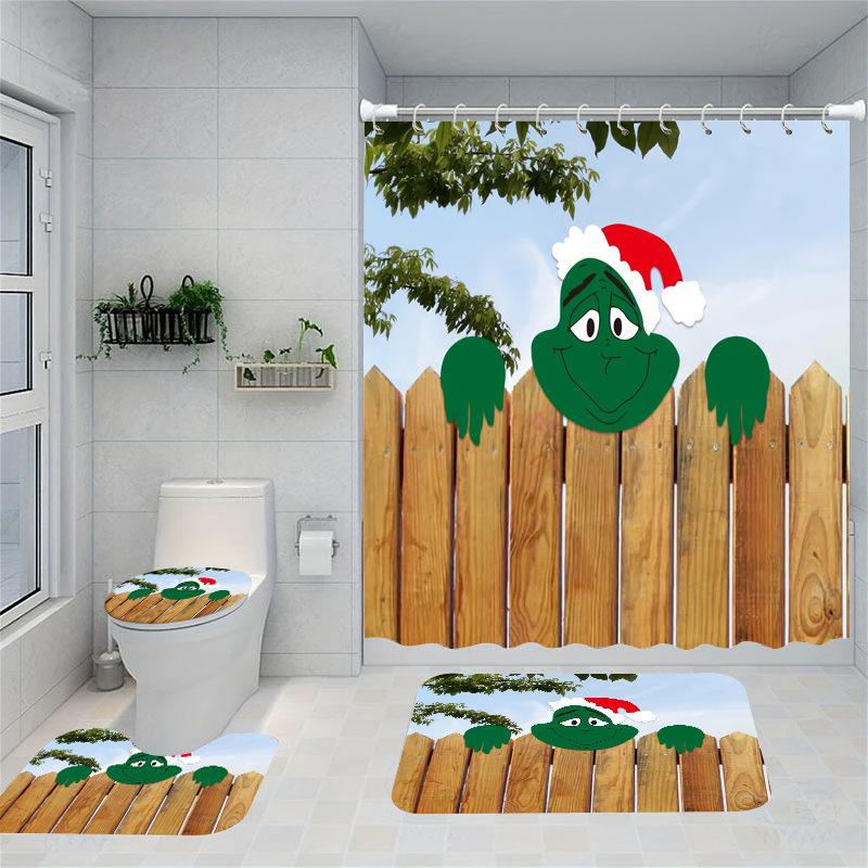 Christmas Series Shower Curtain Digital Printing Bathroom Shower Curtain Four-Piece Polyester Shower Curtain