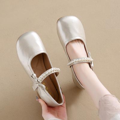 Chaussures simples à talons bas françaises magnifiques pour femmes été 2025 nouveaux modèles avec jupes, petites chaussures en cuir, chaussures de soirée Mary Jane douces