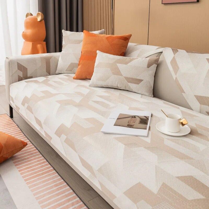 Sofabezug mit geometrischem Muster, Chenille-Sofakissen, verschleißfest, universell, Sofa-Handtuch, Couchkissen, Schonbezug, ersetzt Anti-Rutsch