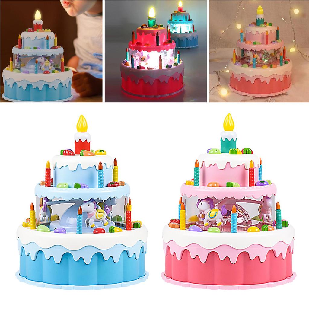 Birthday Cake Play, Making Wishes, Glowing Candles, Interactive Toy, Blowing Out Singing